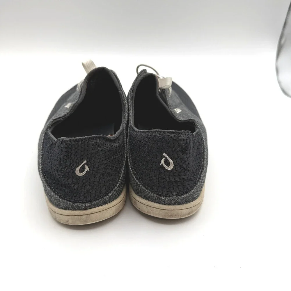 OluKai Nohea Moku Mens Sneakers 10 Black Gray Mesh Boat Shoe Slip On Drop Heel